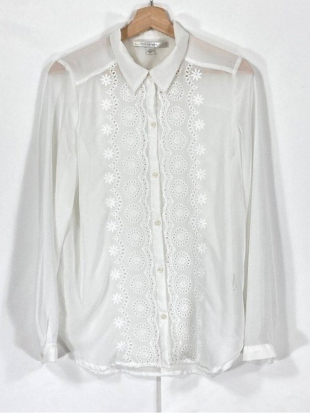 LC Lauren Conrad White Shirt Sheer Grandma Core Dainty Feminine Classic S